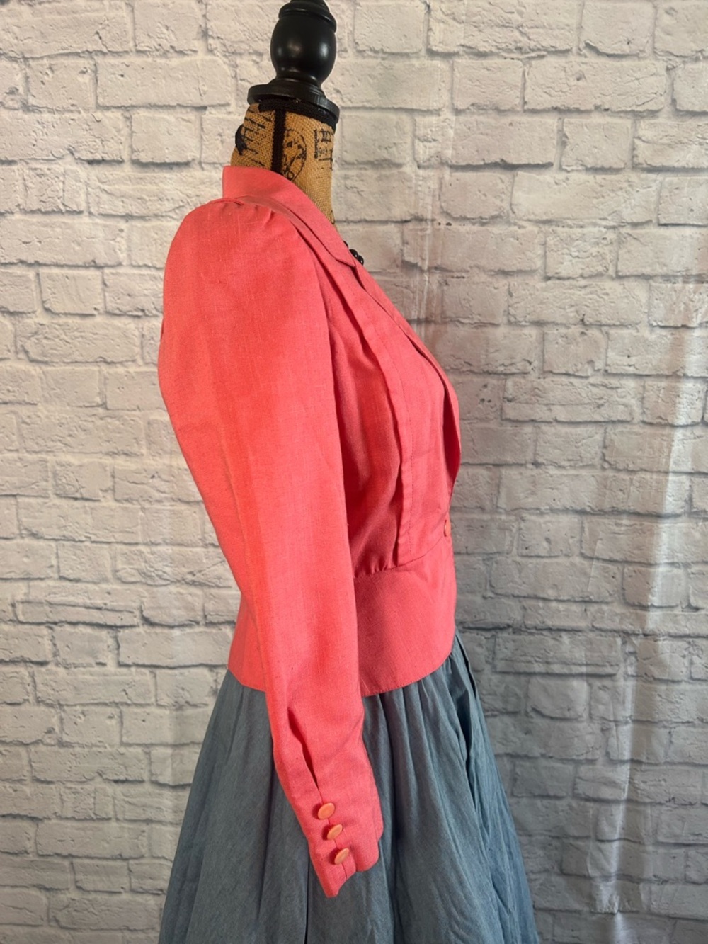 Vintage 1960s Blazer Single-Button Tailored Coral Pink Cropped 60s Classic - Picture 6 of 12